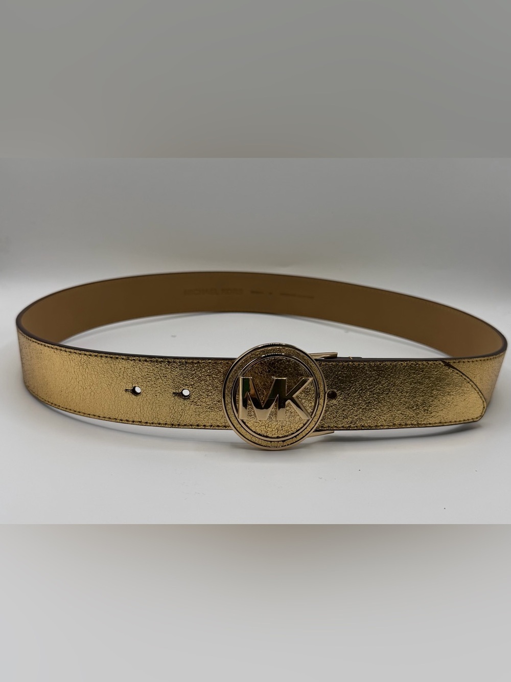 Michael Kors Women’s Gold Leather Logo Buckle Belt